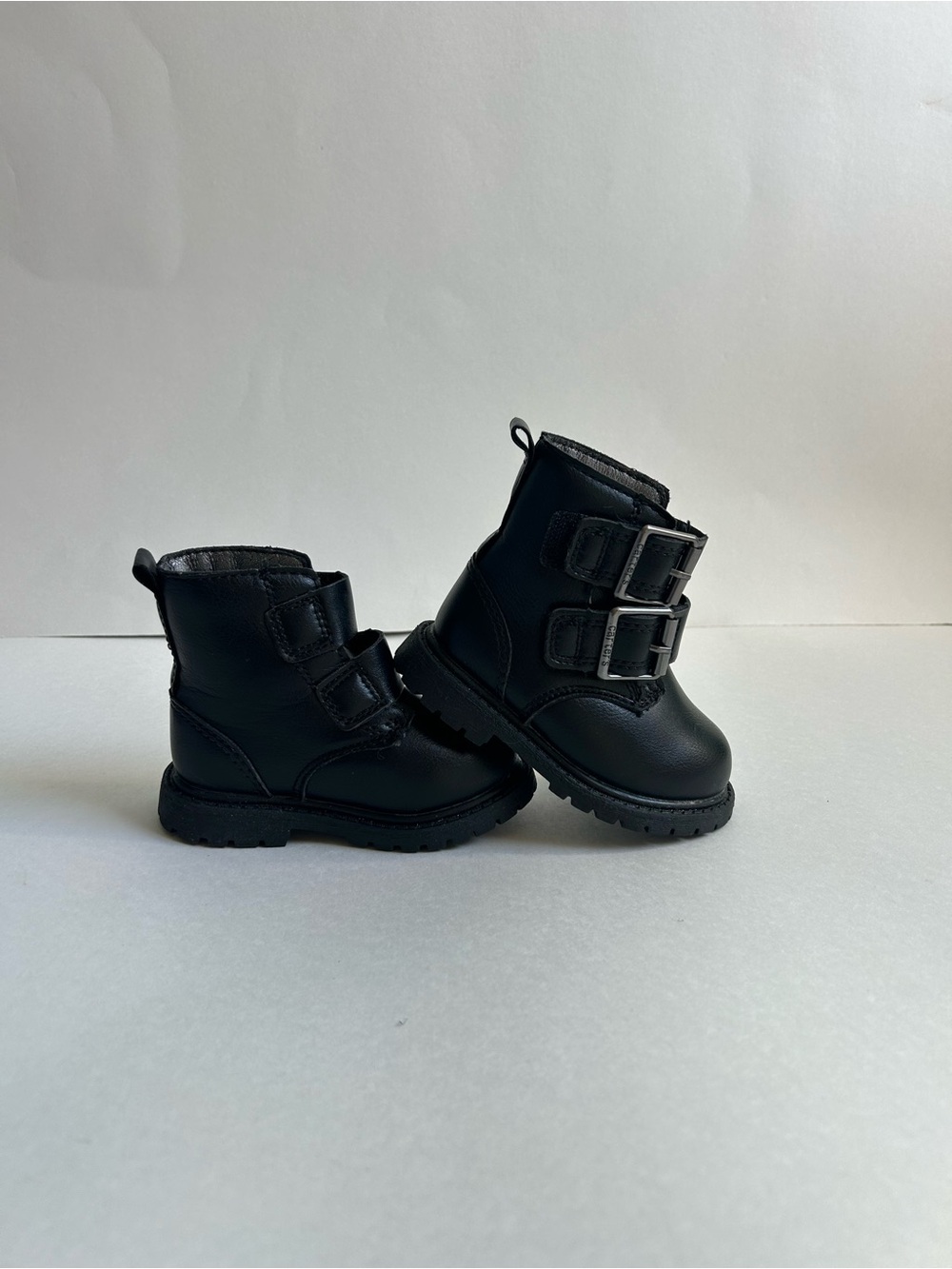 Baby Black Buckle Combat Boots